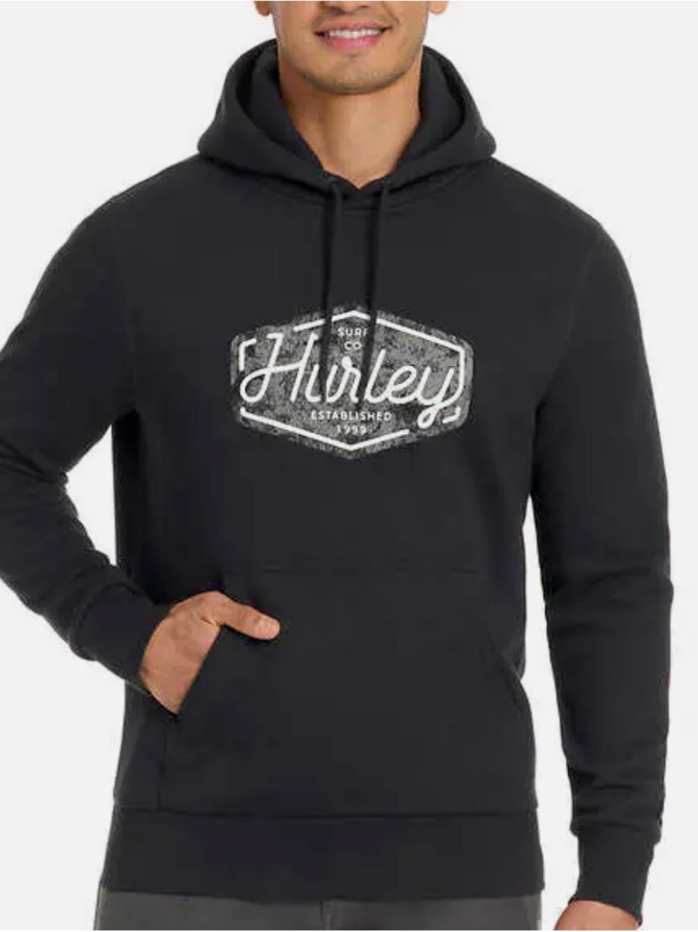 Hurley Black Pullover Hoodie with White Logo SZ L.